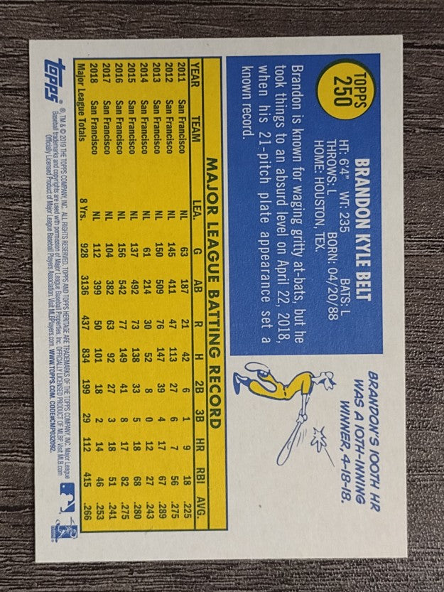 2019 Topps Heritage #250 Brandon Belt