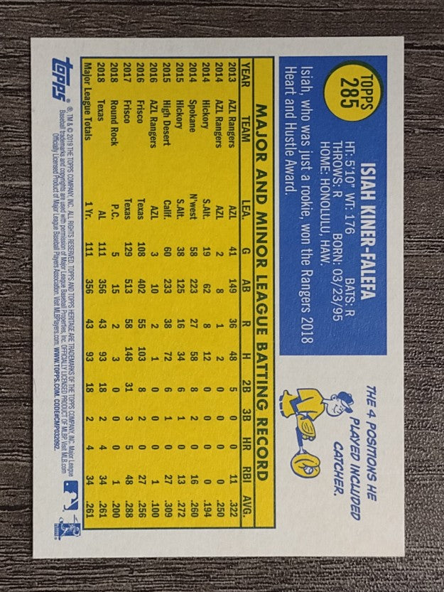 2019 Topps Heritage #285 Isiah Kiner-Falefa