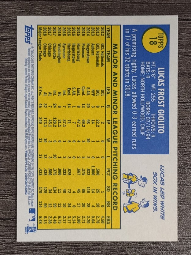 2019 Topps Heritage #18 Lucas Giolito
