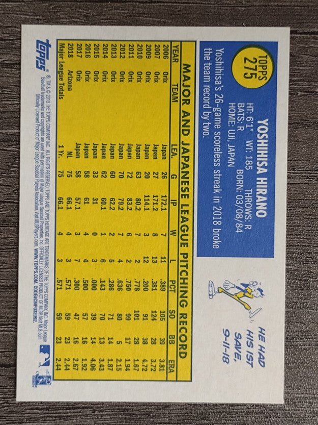 2019 Topps Heritage #275 Yoshihisa Hirano