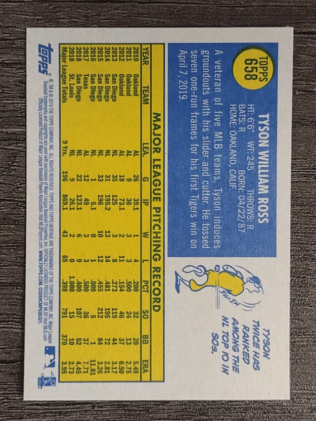 2019 Topps Heritage #658 Tyson Ross