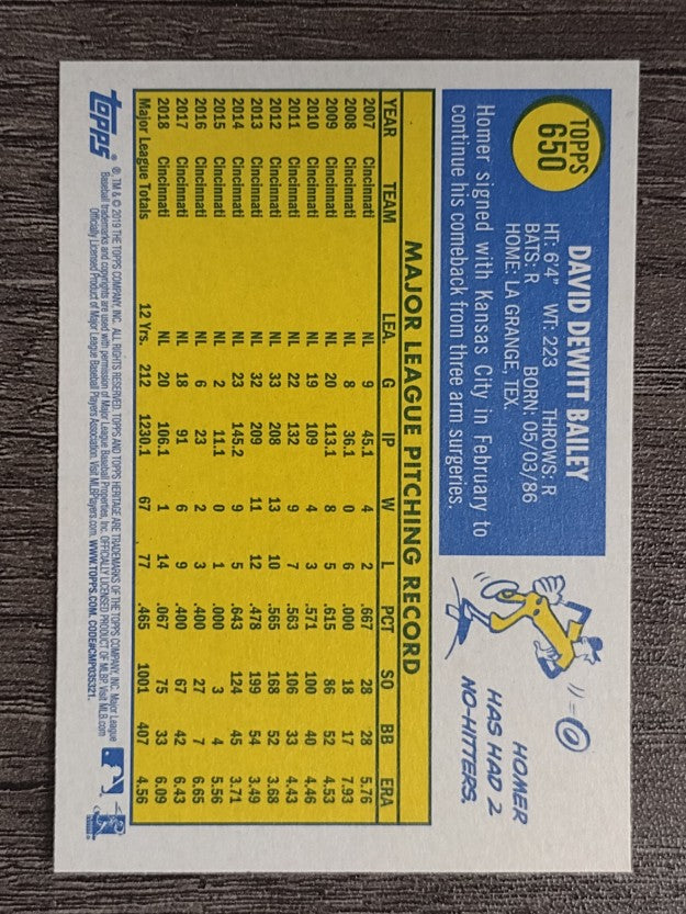 2019 Topps Heritage #650 Homer Bailey