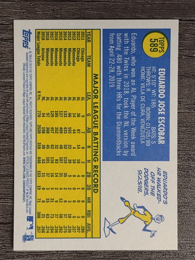 2019 Topps Heritage #589 Eduardo Escobar