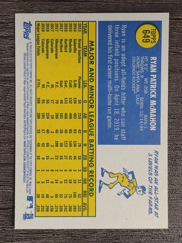 2019 Topps Heritage #649 Ryan McMahon
