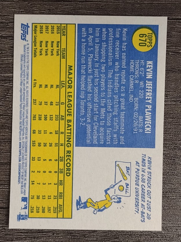 2019 Topps Heritage #670 Kevin Plawecki
