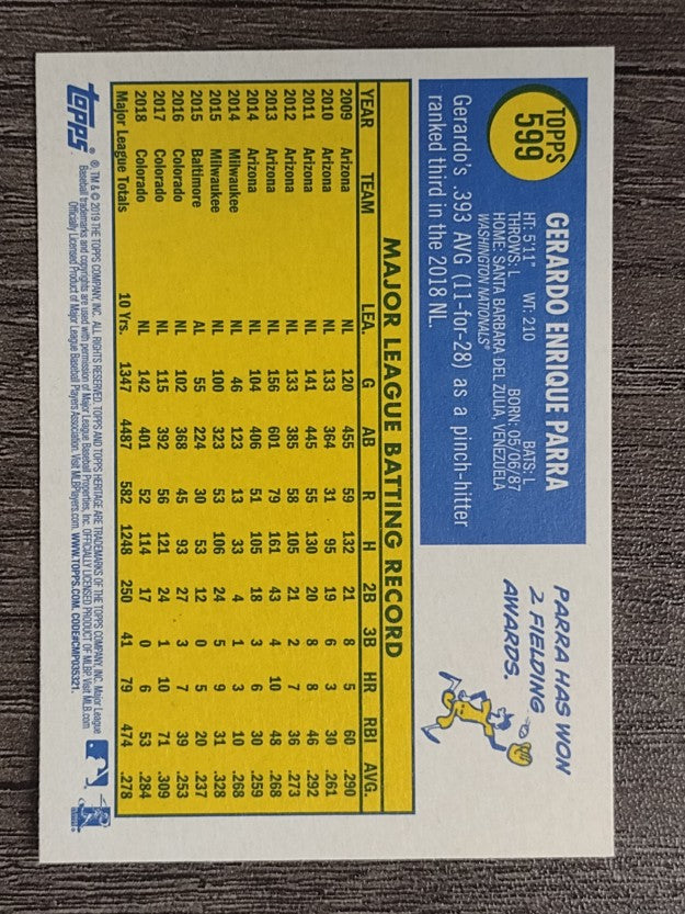 2019 Topps Heritage #599 Gerardo Parra