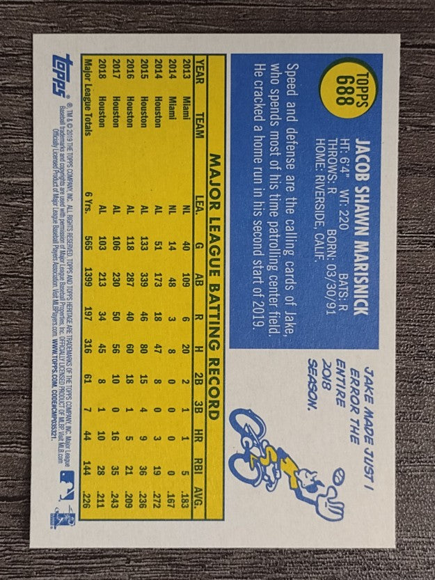 2019 Topps Heritage #688 Jake Marisnick