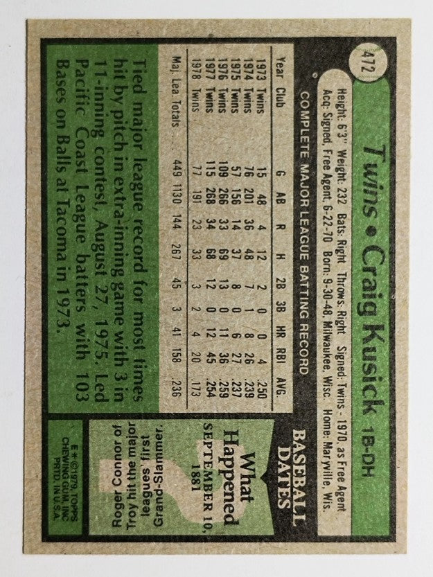 1979 Topps #472 Craig Kusick (EXMT)