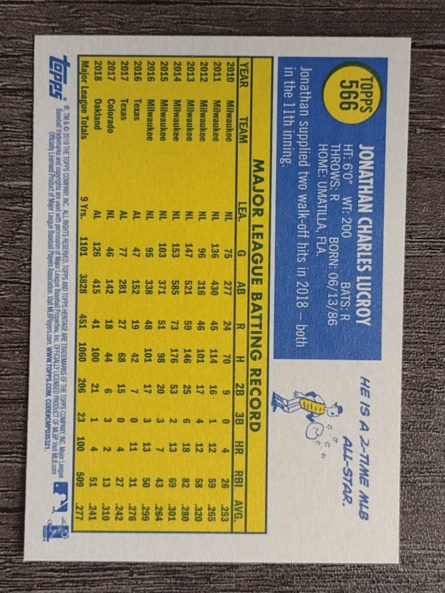 2019 Topps Heritage #566 Jonathan Lucroy