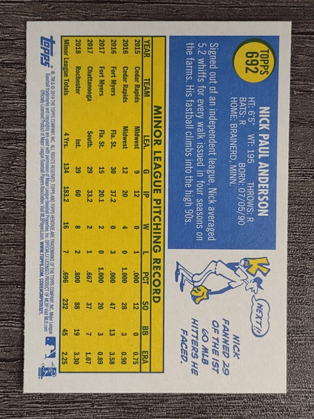 2019 Topps Heritage #692 Nick Anderson RC