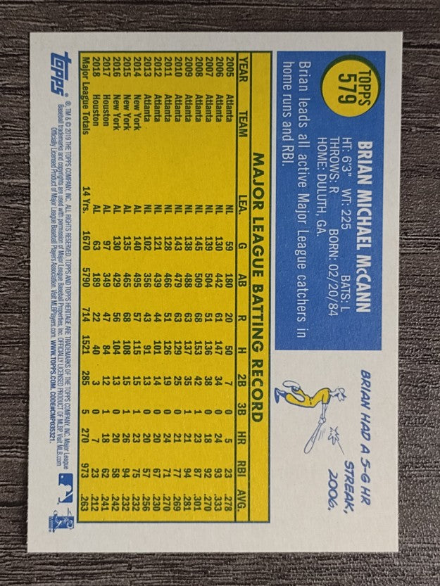 2019 Topps Heritage #579 Brian McCann