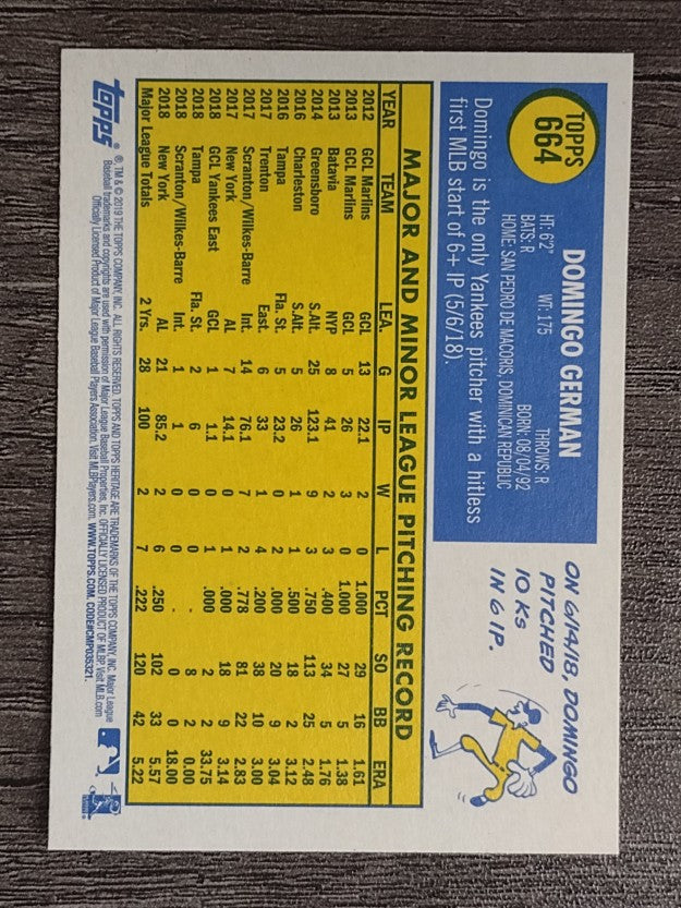 2019 Topps Heritage #664 Domingo German