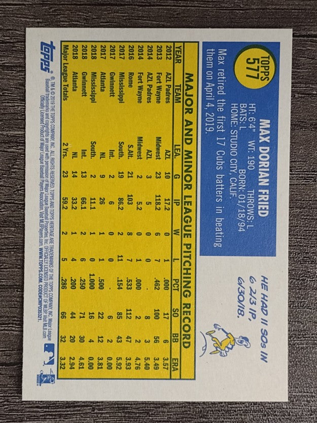 2019 Topps Heritage #577 Max Fried