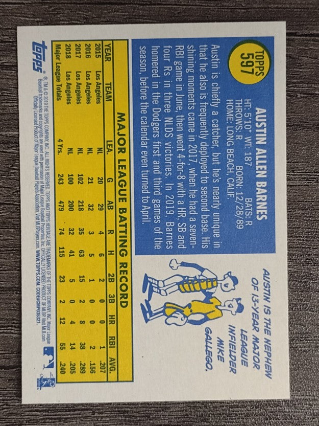 2019 Topps Heritage #597 Austin Barnes