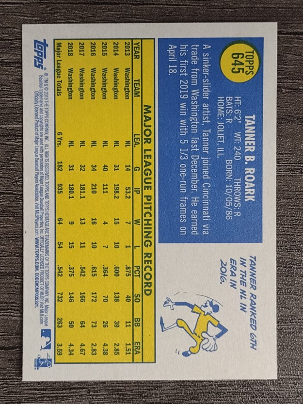 2019 Topps Heritage #645 Tanner Roark