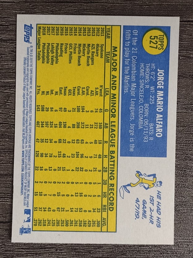 2019 Topps Heritage #527 Jorge Alfaro