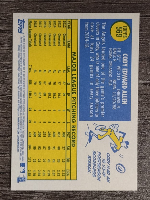 2019 Topps Heritage #569 Cody Allen