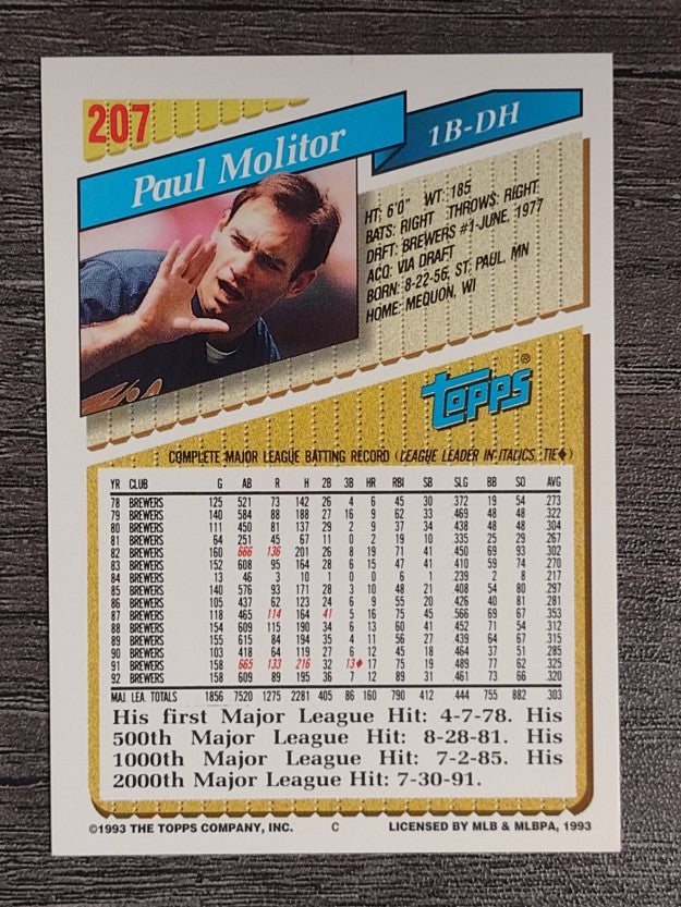 1993 Topps #207 Paul Molitor