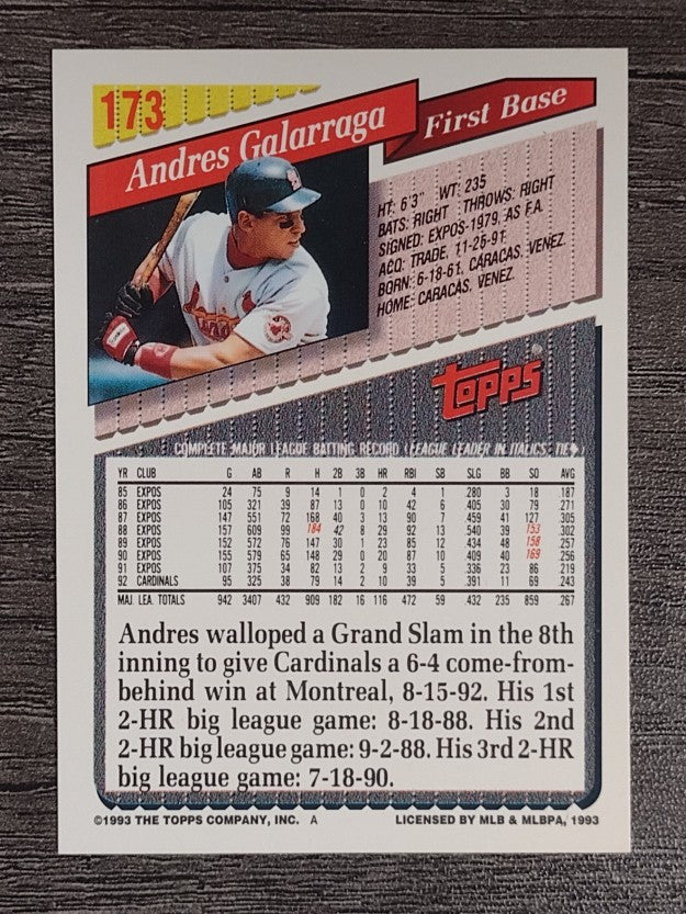 1993 Topps #173 Andres Galarraga