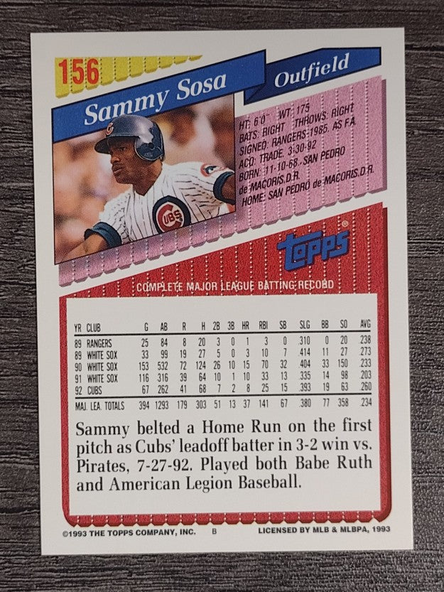 1993 Topps #156 Sammy Sosa