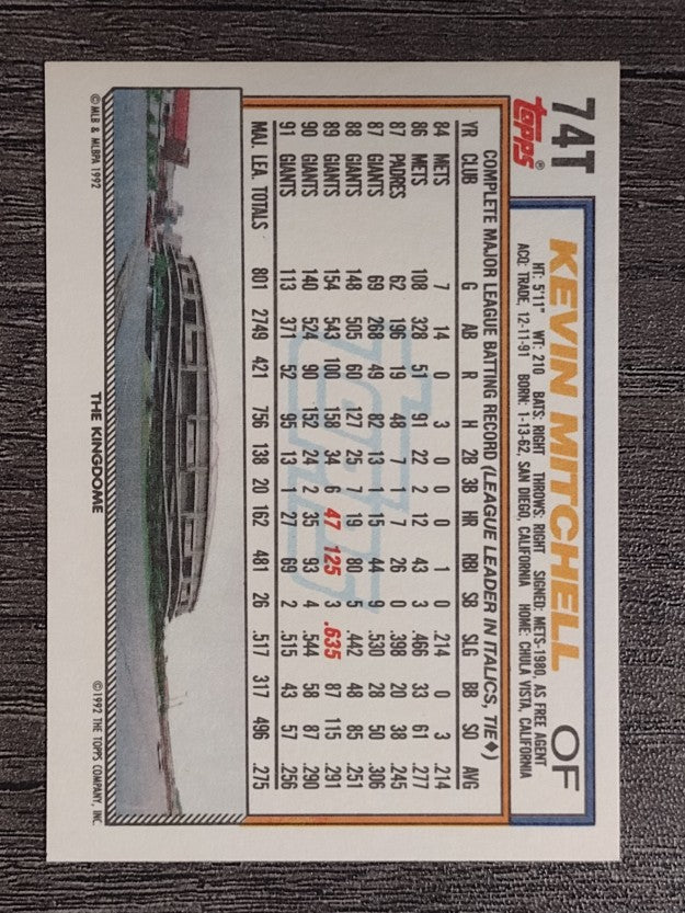 1992 Topps Traded #74T Kevin Mitchell