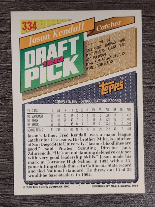 1993 Topps #334 Jason Kendall RC