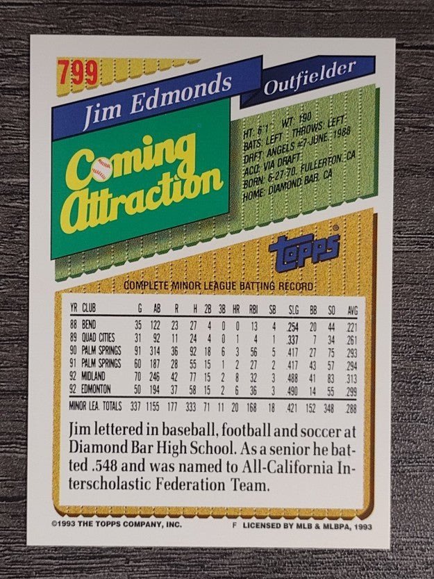 1993 Topps #799 Jim Edmonds RC