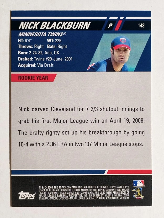 2008 Stadium Club #143a Nick Blackburn RC