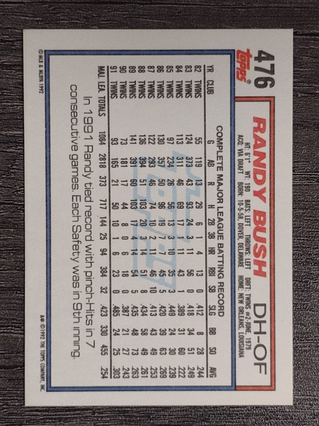1992 Topps #476 Randy Bush
