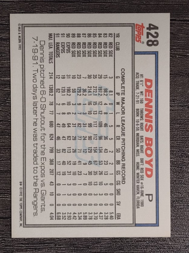 1992 Topps #428 Dennis Boyd