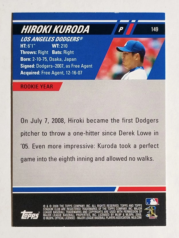 2008 Stadium Club #149a Hiroki Kuroda RC