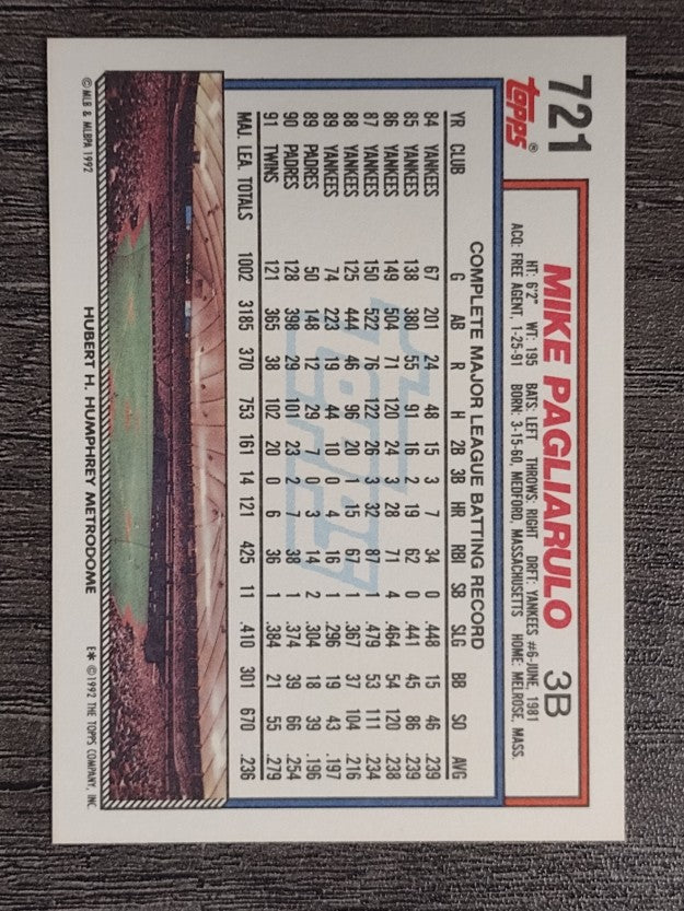 1992 Topps #721 Mike Pagliarulo