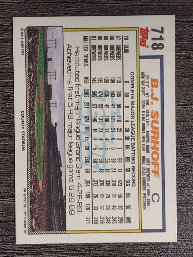 1992 Topps #718 B.J. Surhoff