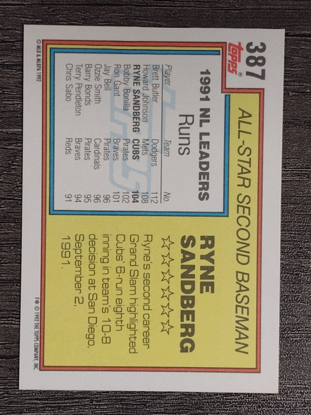1992 Topps #387 Ryne Sandberg AS