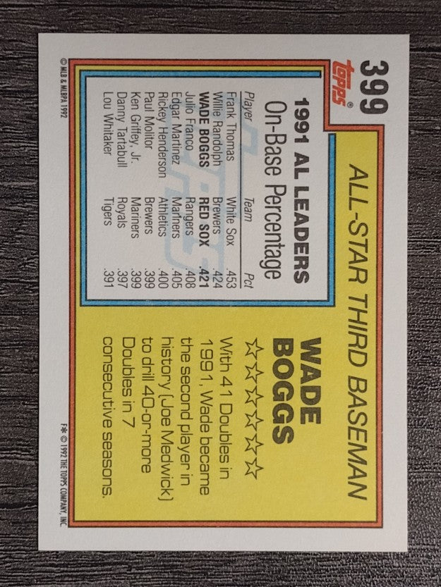 1992 Topps #399 Wade Boggs AS