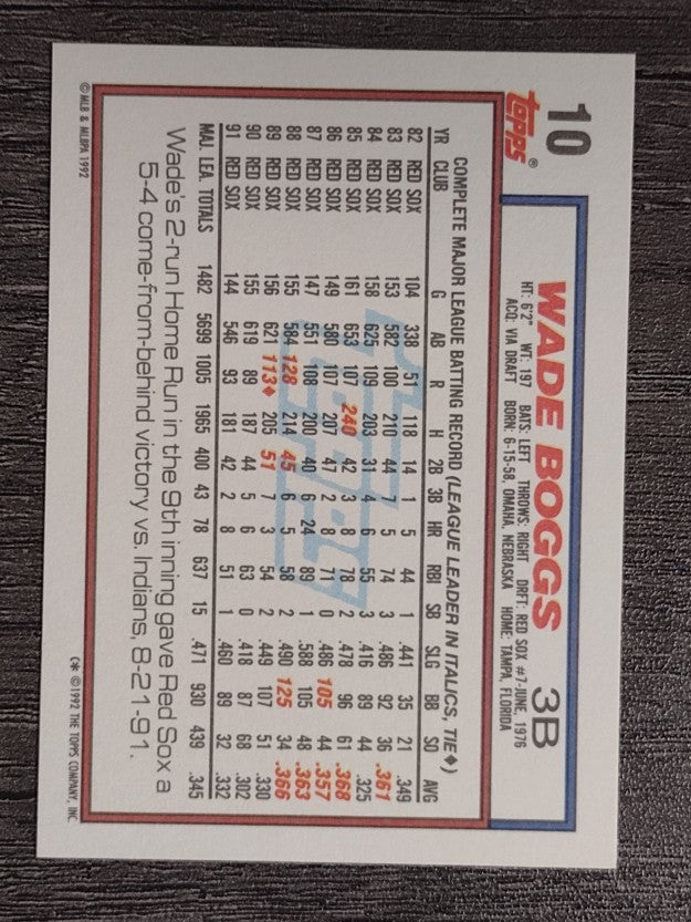 1992 Topps #10 Wade Boggs