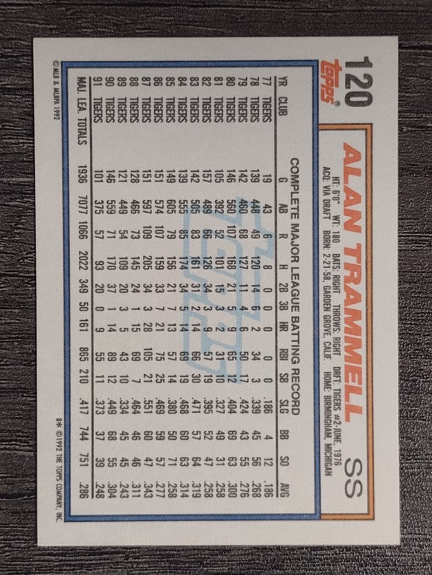 1992 Topps #120 Alan Trammell