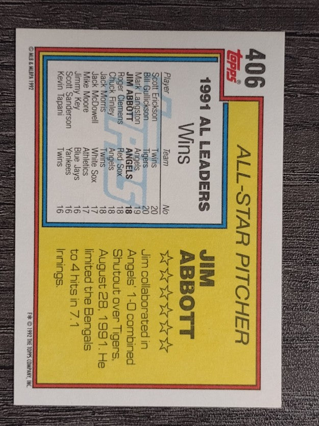 1992 Topps #406 Jim Abbott AS