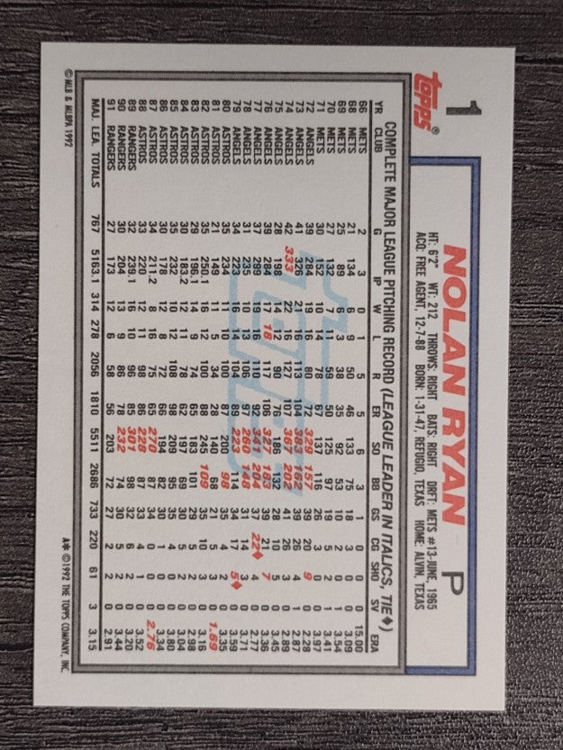 1992 Topps #1 Nolan Ryan