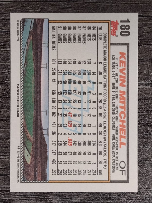 1992 Topps #180 Kevin Mitchell