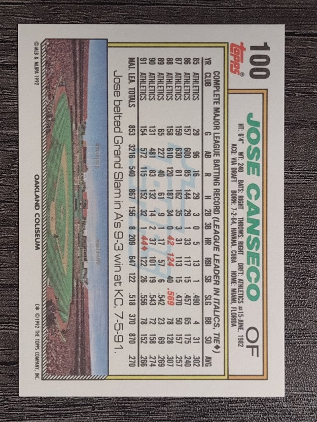 1992 Topps #100 Jose Canseco