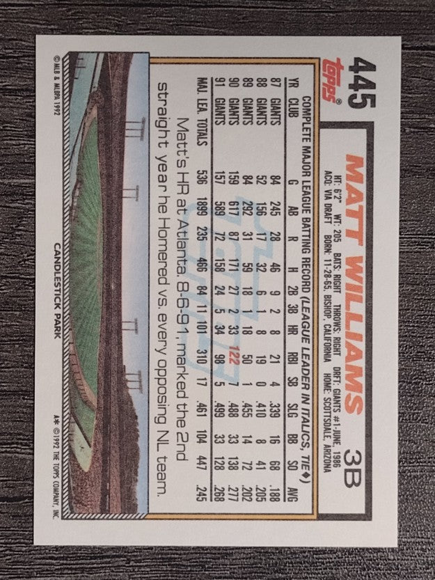 1992 Topps #445 Matt Williams
