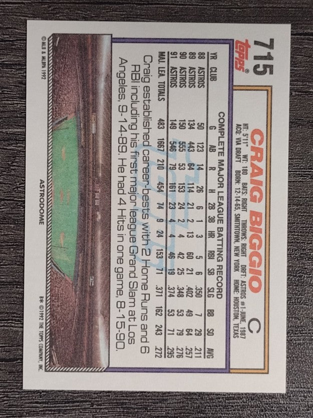 1992 Topps #715 Craig Biggio