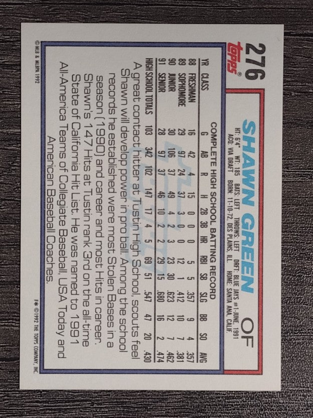 1992 Topps #276 Shawn Green RC