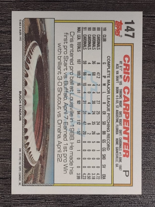 1992 Topps #147 Cris Carpenter