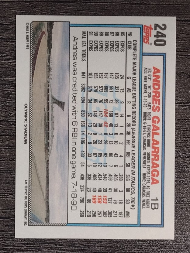 1992 Topps #240 Andres Galarraga