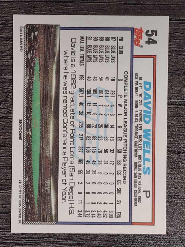 1992 Topps #54 David Wells