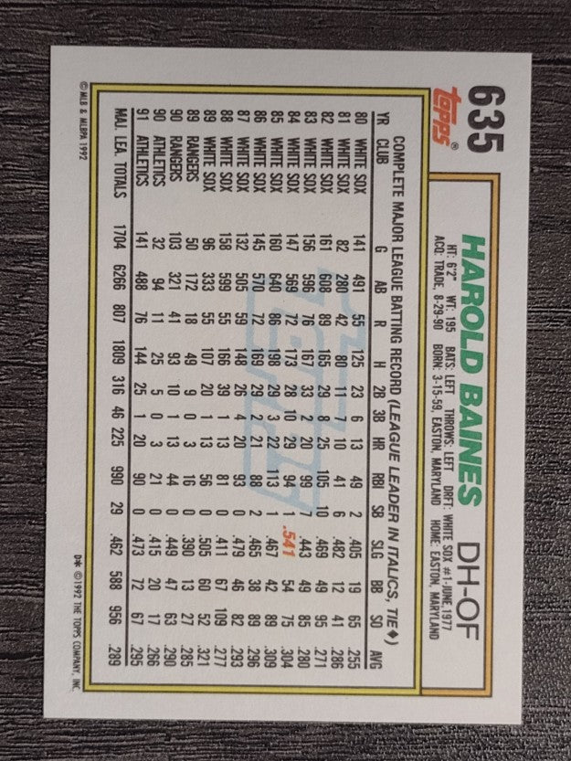 1992 Topps #635 Harold Baines