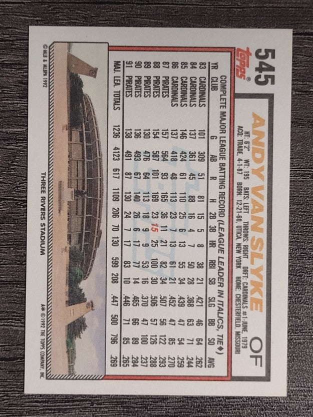 1992 Topps #545 Andy Van Slyke
