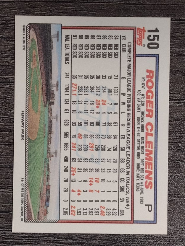 1992 Topps #150 Roger Clemens